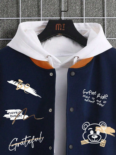 Chaqueta Varsity Life Still en Color Azul y Detalles Gráficos